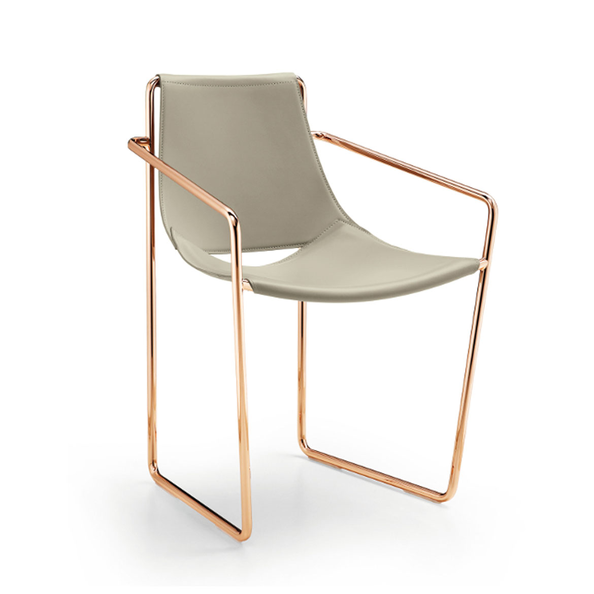 Armchair with powder coated metal fram and seat avaliable in hide or tuscan hide fabrics. 