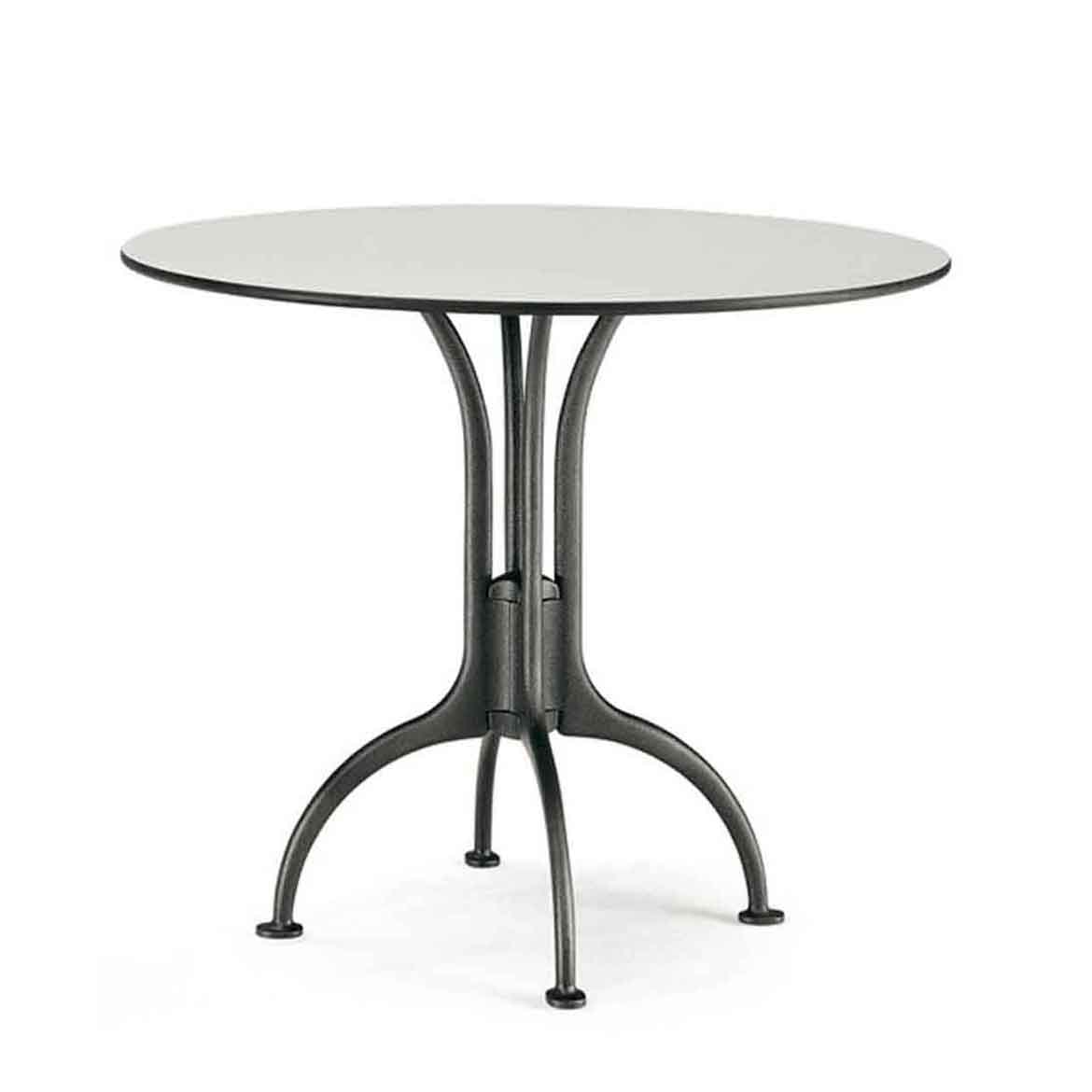 Sand-blasted cast iron base, powder coated in different colours. Max table top size: 90x90,  ø110 cm