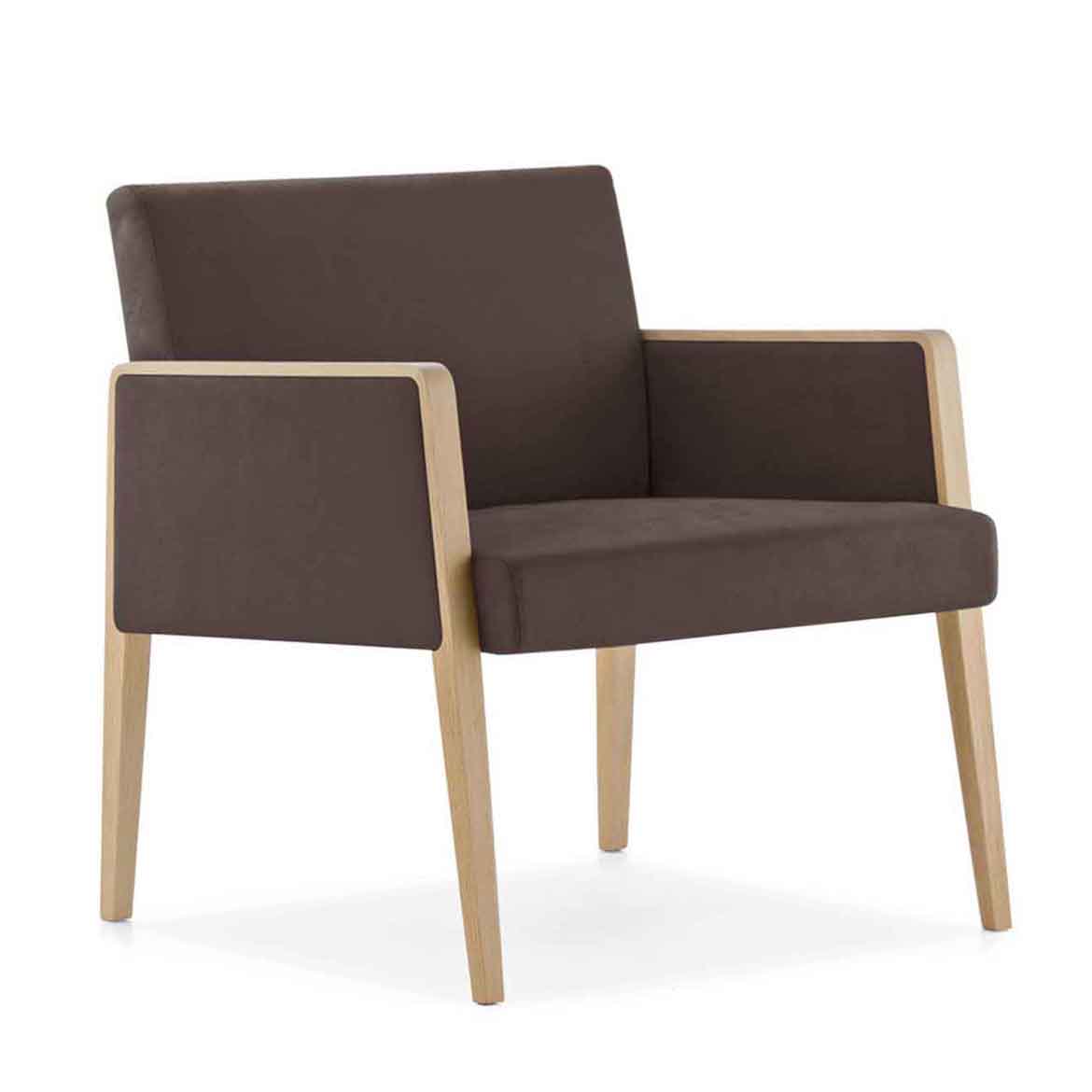 Available in bleached oak, wenge stained or light grey stained finishes. Upholstered seat in a wide range of textiles and leather finishing, also in COM.