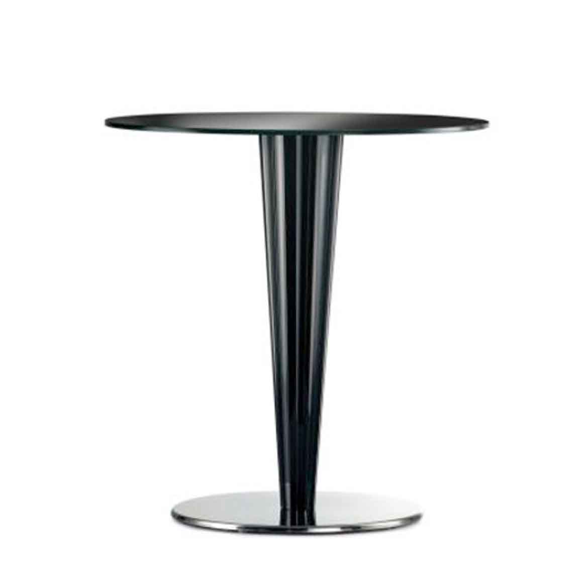 Table base with internal steel core and moulded methacrylate transparent column, shiny black or shiny white.  Max table top size: 60x60, ø85