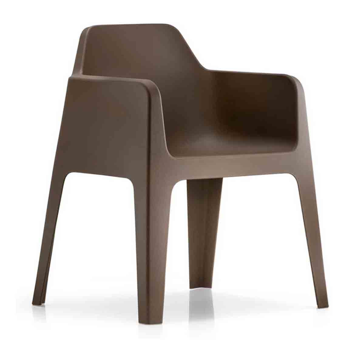 Polypropylene frame with matt finish.Available colours: white, beige, anthracite grey, brown, green and orange. Stackable. Same as the stucture. Available also with seat cushion.