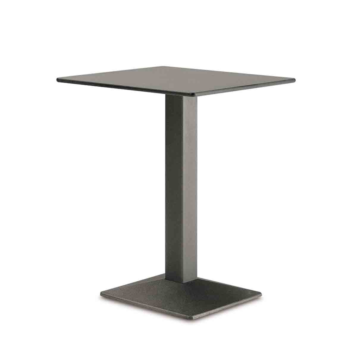 Cast iron table base, powder coated in different finishes. Brushed stainless steel or chromed steel columns available. 