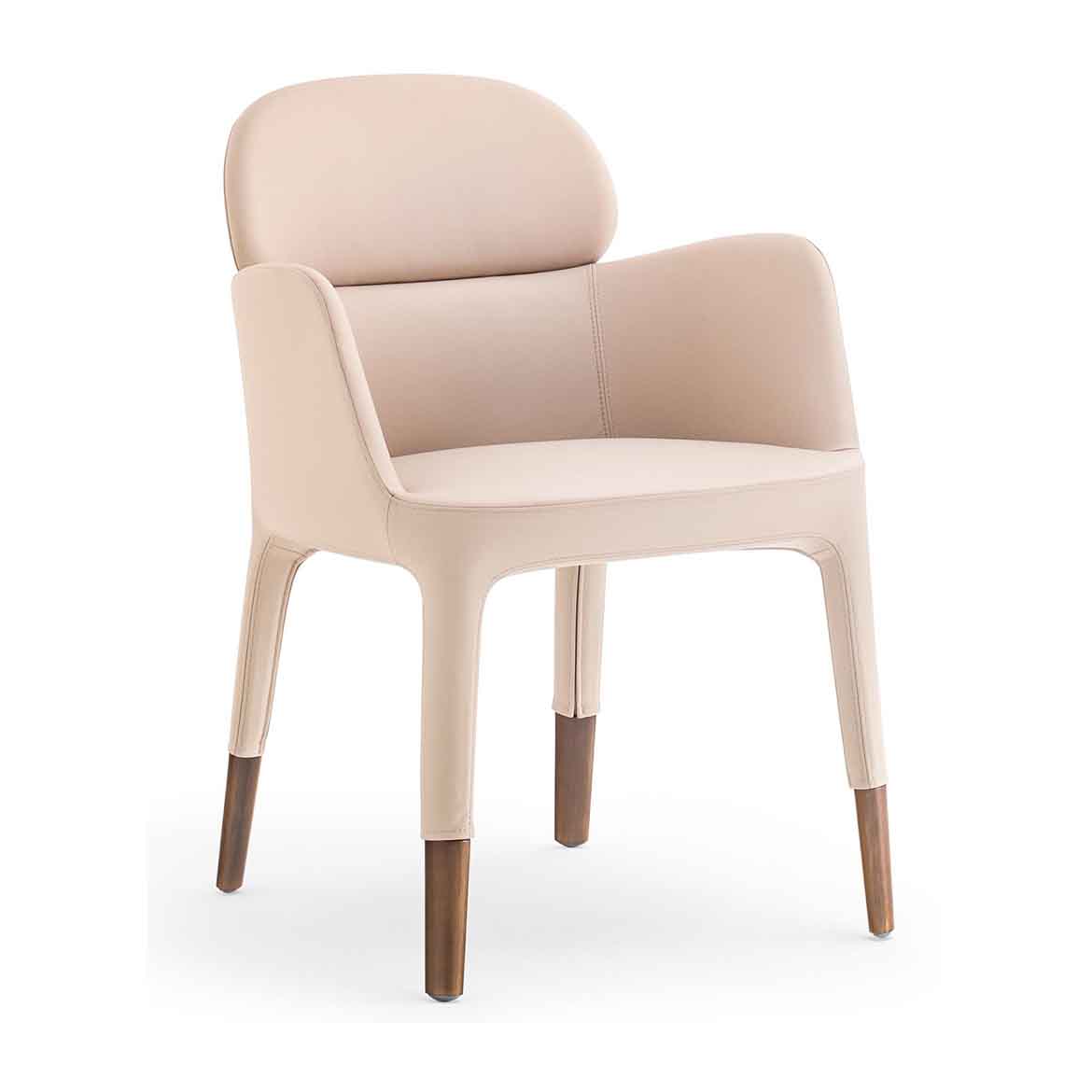 Satin aluminum,  brushed bronze or black nichel legs. Upholstered seat, available in a wide range of textiles or real leather.